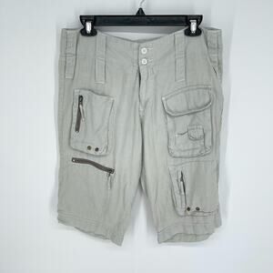 Pete & Greta by Johnny Was Cargo Shorts Womens Sz 6 Linen Y2k Pockets Pale Green